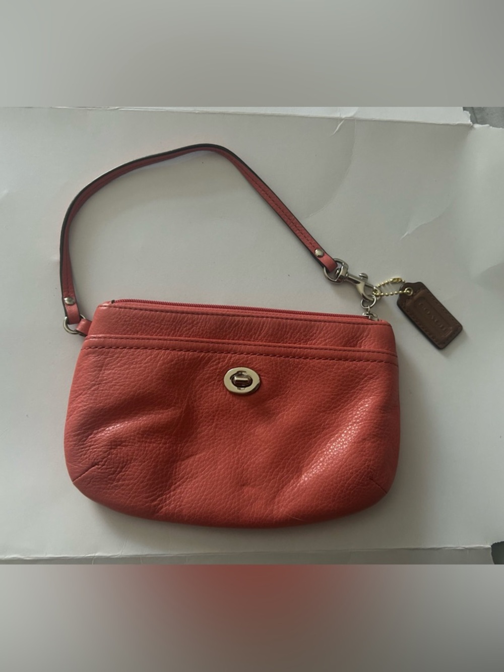 Coach Leather Wristlet Clutch in Coral Red